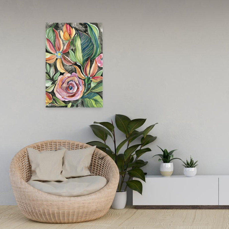 Art fantaisiste de fleur de jardin, H 24 po x l 16 po