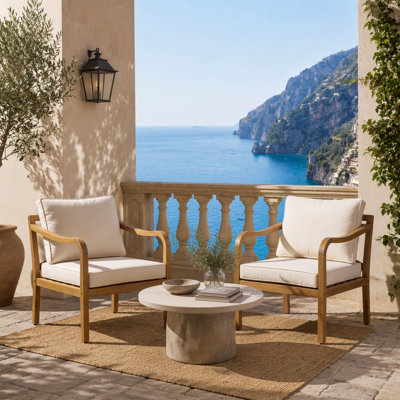 Ensemble de 2 fauteuils de patio en bois d'acacia avec siège profond de 24 pouces, coussin moelleux et design élégant pour porches, jardins et balcons