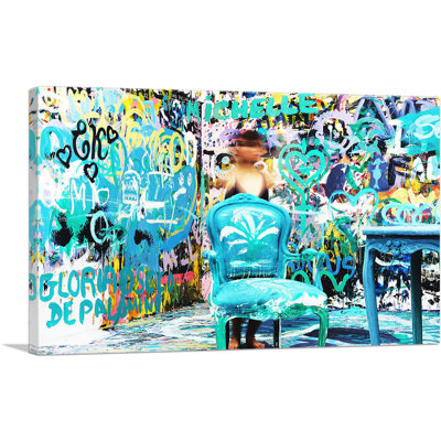 Graffiti Room Glitched Girl - Wrapped Canvas Painting Print