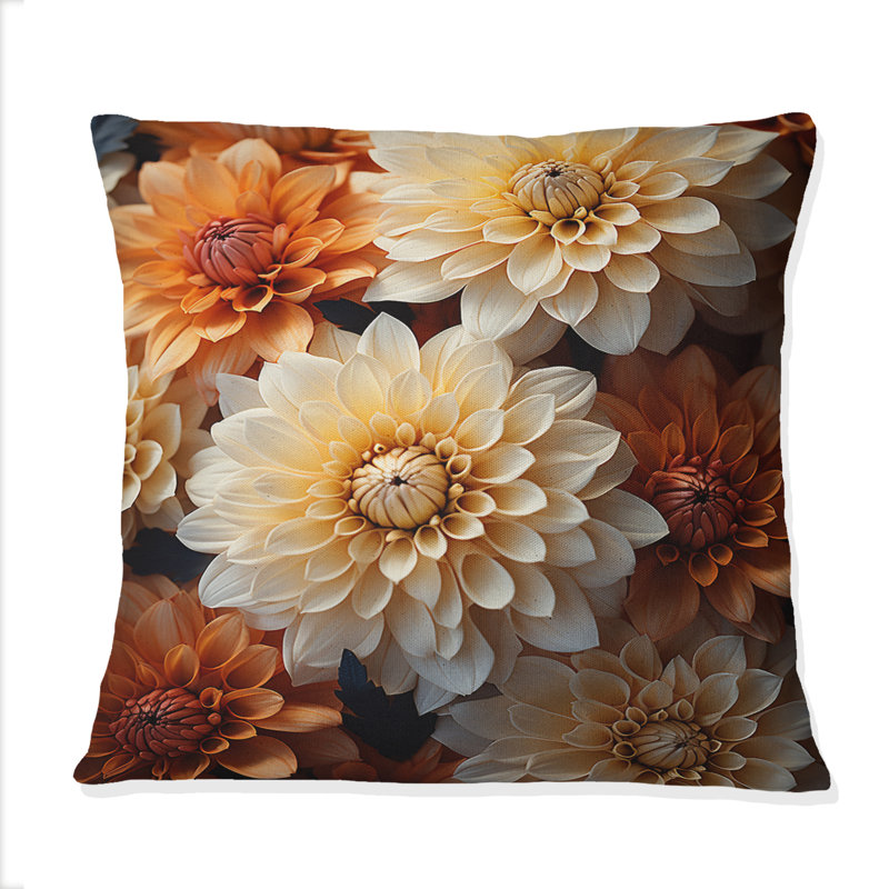 Coussin décoratif corail orange - Chrysanthemums