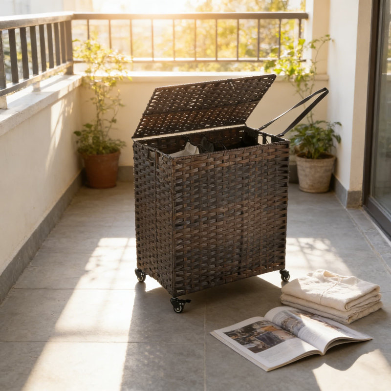 Grand panier à linge sur roulettes avec couvercle, 3 sacs amovibles à code couleur et sacs en filet, panier de rangement pliable avec roulettes et poche latérale
