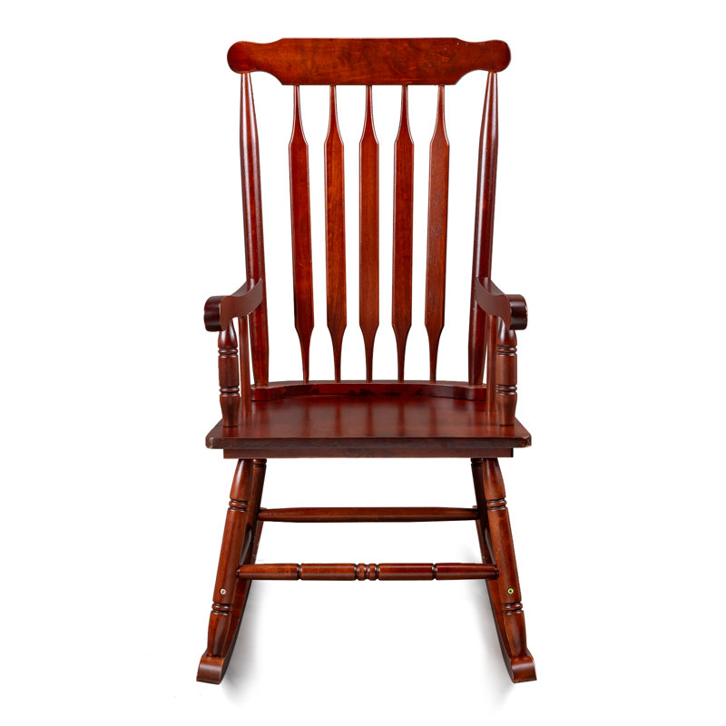 Brown Solid Wood Patio Rocking Chair with Arms