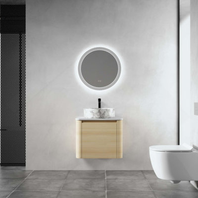 Meuble-lavabo mural avec lavabo d'art en céramique et 1 porte à fermeture en douceur, contreplaqué