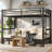Twin XL Over Twin XL Metal Futon Bunk Bed, Black Loft Bed with 3-Section Pull-Out Lower Bunk & Safety Rails, Convertible Sofa Bunk Bed for Teens, Adults, Bedroom-231696654
