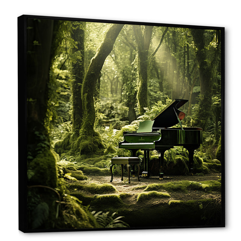 Piano Forest Serenade sur toile, Cadre flottant noir, H 30 po x l 30 po x P 1 po