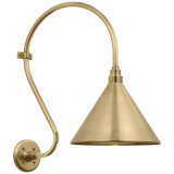 Thomas O'Brien, "Academy 15" Larrabee Barn Light in Hand-Rubbed Antique Brass with 12.5" Conical Savannah Shade