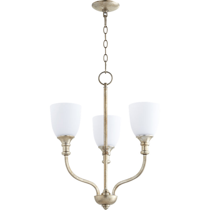 Lustre classique / traditionnel à 3 lumières Falbo, Feuille argentée vieillie, Blanc