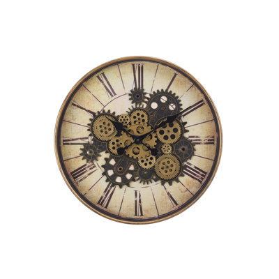 Horloge murale ronde 20 "avec mécanisme ouvert, cadre brun