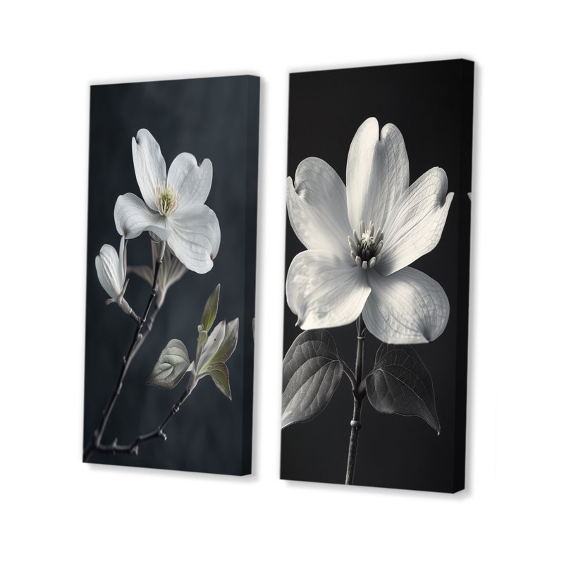 Ensemble de 2 pièces d'art mural cornichon I - cornouiller monochrome blanc et noir, H 28 po x l 24 po, Ne s’applique pas
