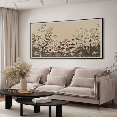 Extra Large Neutral Botanical Wall Art Print - Vintage Flower Artwork Decor for Living Room or Bedroom, Frame Assembly Required (Frame Assembly Required)