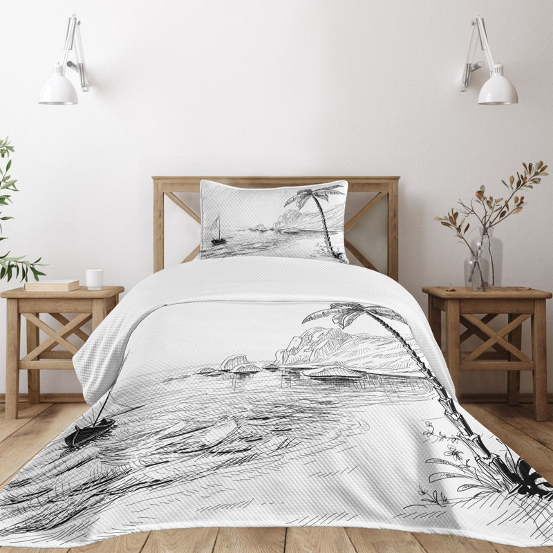 White Quilted Twin Bedspread Set with Pillow Sham