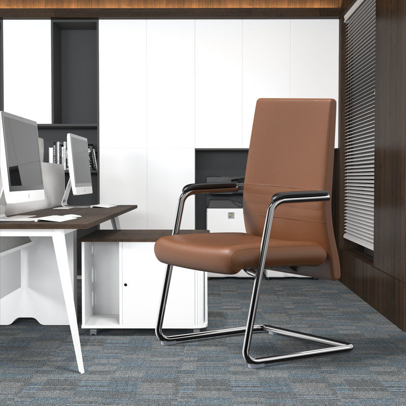Aleen Modern Leather Upholstered Office Chair – Sleek Seat & Metal Armrest, Ergonomic Swivel Desk & Conference Seating with Adjustable Height & Fixed Frame