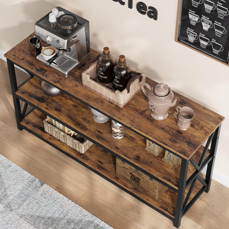 Rustic Brown 55.1" Industrial Wood and Metal Console Table with Storage