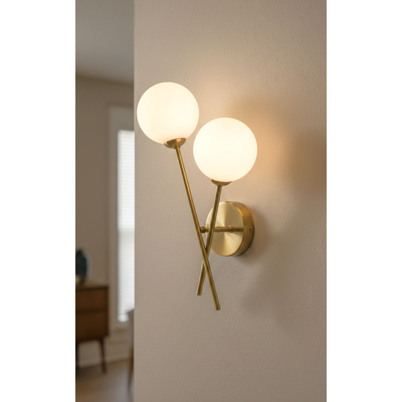 Armed Sconce, Brushed Brass, White