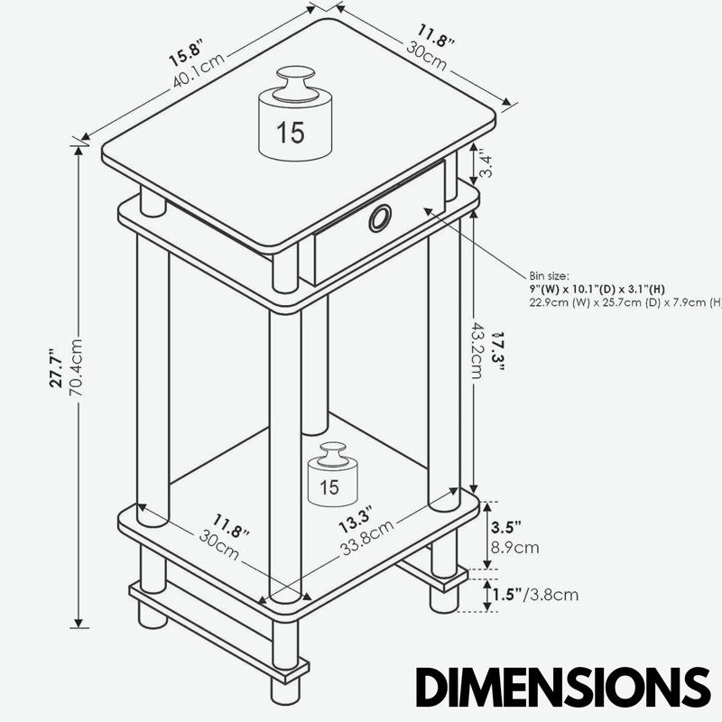 Nakyrah 2 Tier Tall Side Table with Storage Drawer Furniture Living Room