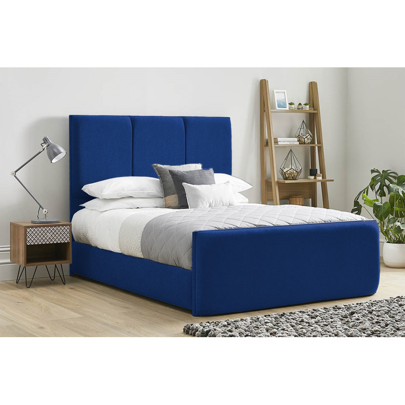 Ledley Kailua Upholstered Bed Frame - Plush Velvet with Headboard and Sprung Slats, Double (4'6), Blue