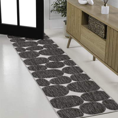 Tapis intérieur / extérieur noir / crème à motif géométrique moderne Oliver