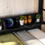 Lit simple superposé au-dessus de métal, noir, avec rangement, lit à DEL et lit inférieur convertible pour les espaces fonctionnels familiaux Lit simple, ports, lumières DEL, espace moderne - chambres à coucher efficaces