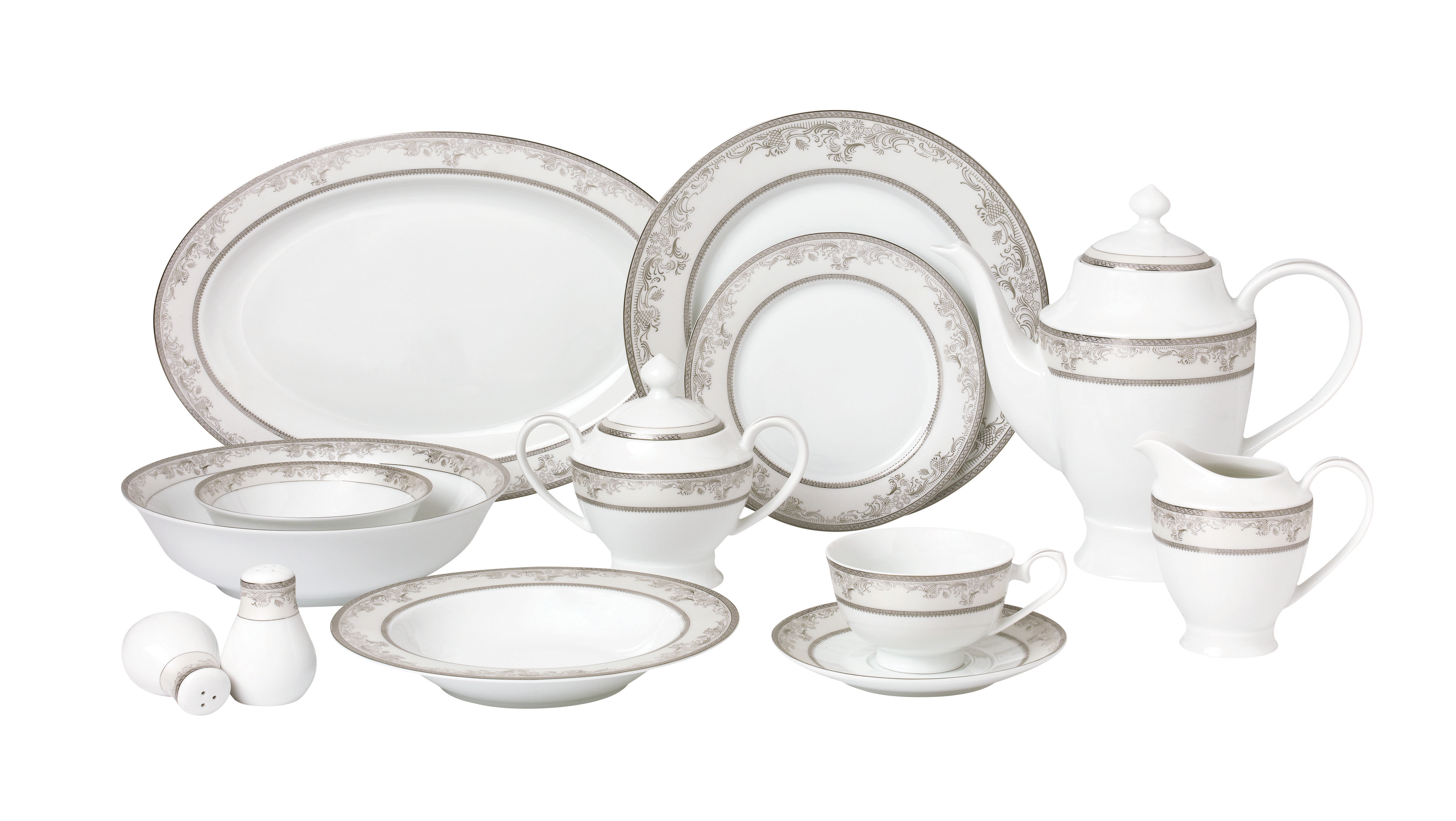 Set Stoviglie Bone China Lorren Home Trends – 57 Pezzi In Oro 24K, Disegno Floreale, Servizio Per 8 Persone, Lavabile In Lavastoviglie