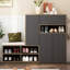 Étagère à chaussures polyvalente, gris foncé, avec un siège rembourré et des tablettes réglables pour le rangement dans le couloir