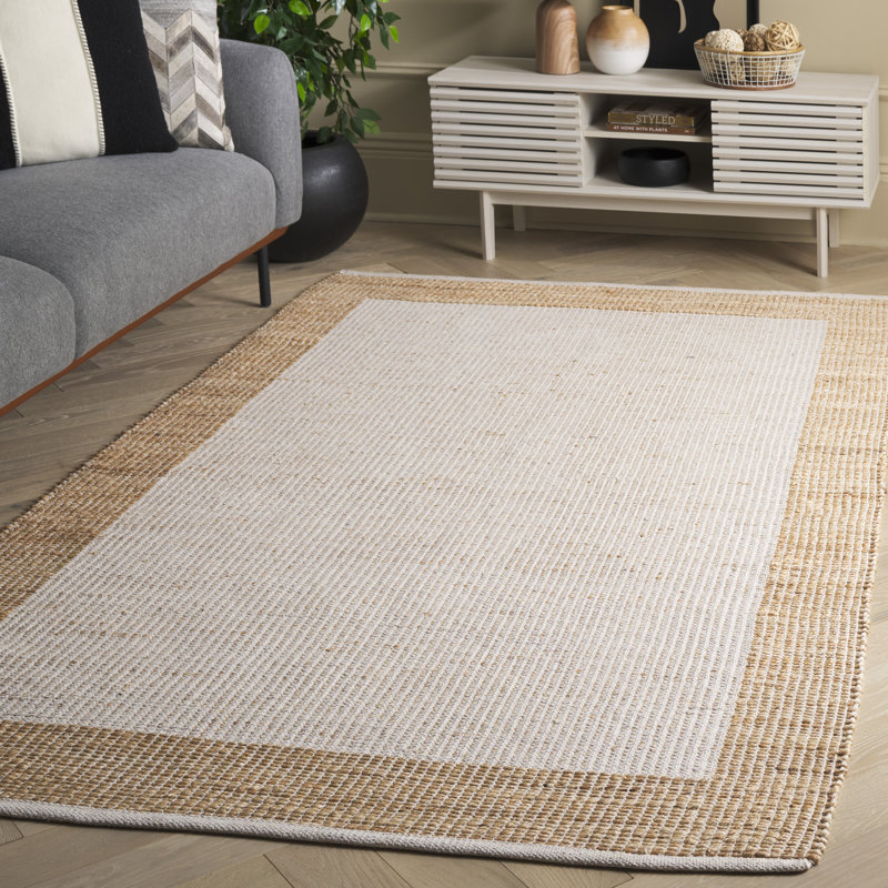 Tapis géométrique en jute et coton tissé à la main Natural, Rectangle 5 pi x 8 pi