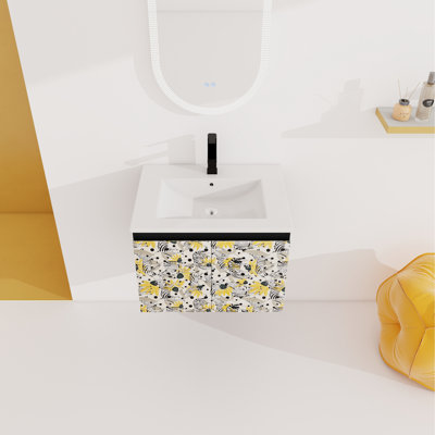 Modern Bathroom Cabinet With Ceramics Sink & Door. , Black. Space Stylish Storage