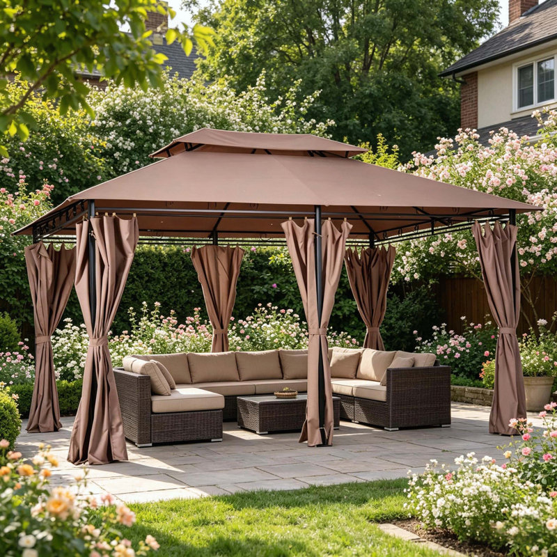 Pavillon de jardin spacieux avec rideaux
