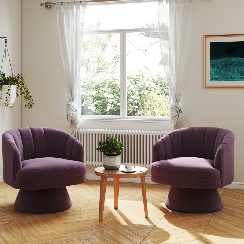 Fauteuil demi-tonneau pivotant en velours Murrow (ensemble de 2), Mauve