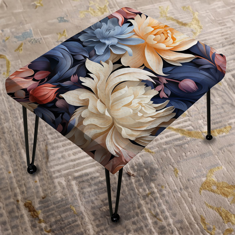 Pivoines - Rêves damassés bleus et mauves - Repose-pieds rectangulaire floral