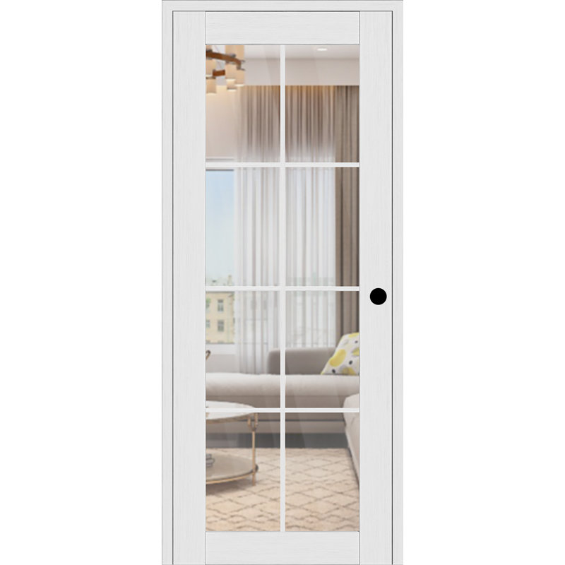 Intérieur moderne Pallado 8 Lite en bois manufacturé Bianco Noble et verre transparent comme une porte, 29,75 po x 95,24 po