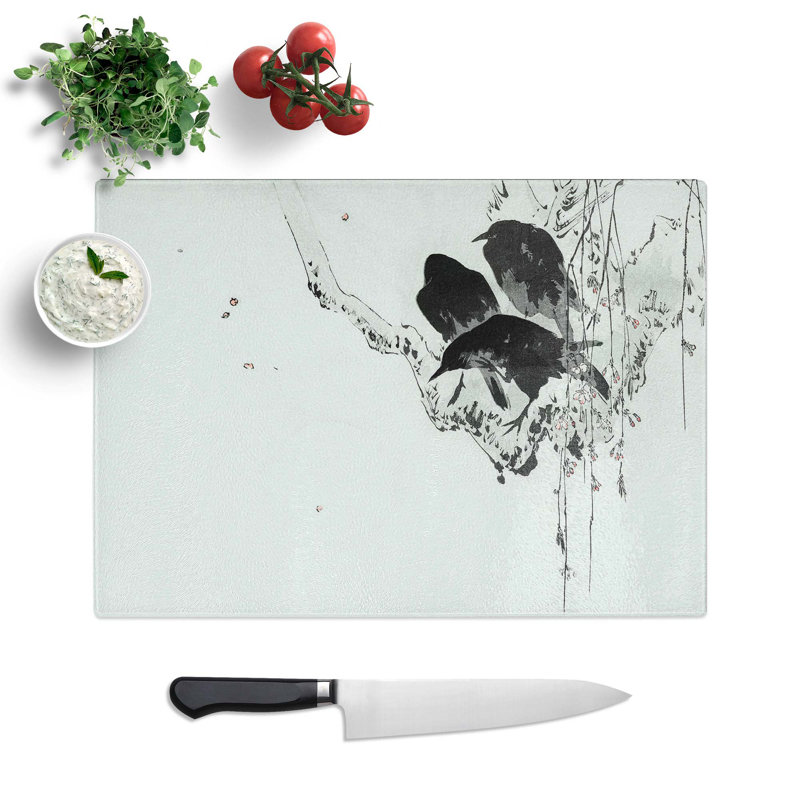 Glass Japanese Crows by Watanabe Seitei Chopping Board, 28.5 cm W x 20 cm L
