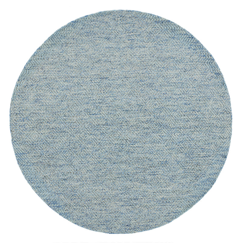 Tapis géométrique bleu en laine et coton tissé à la main Tulane, Rond 8 pi