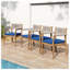 Ensemble repas d'extérieur en corde tressée avec table en bois d'acacia et chaises en teck clair et bleu marine