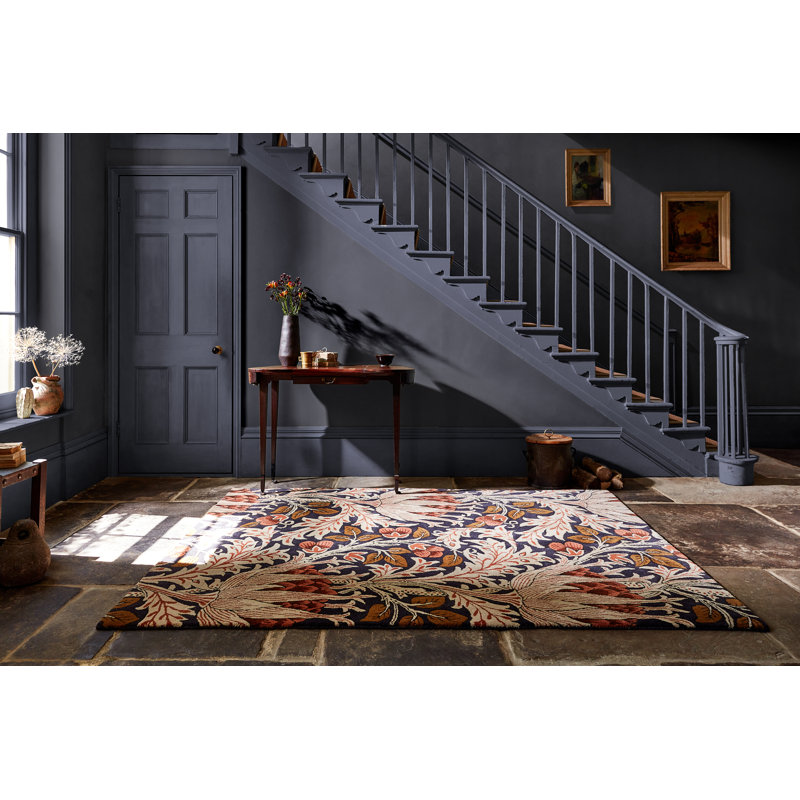 Morris Hand Tufted Wool Floral Area Rug in Orange, Rectangle 6'7" x 9'2"