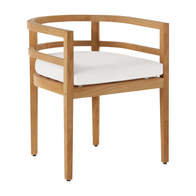 Santa Barbara Patio Dining Armchair with Cushions, Natural Teak, Welt, Natural White