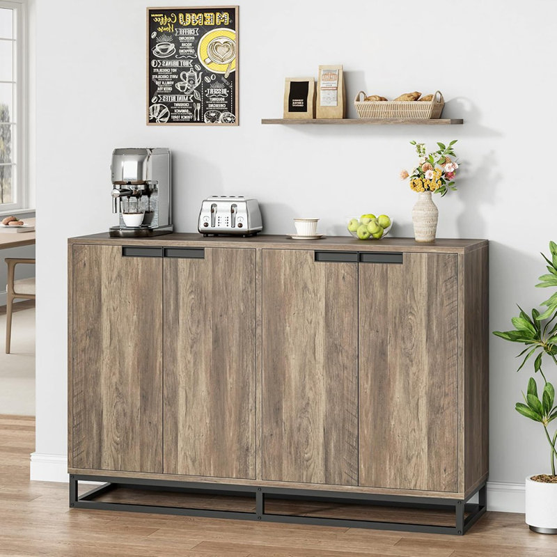 Buffet Storage Cabinet, Modern Sideboard Credenza With Metal Base, Brown