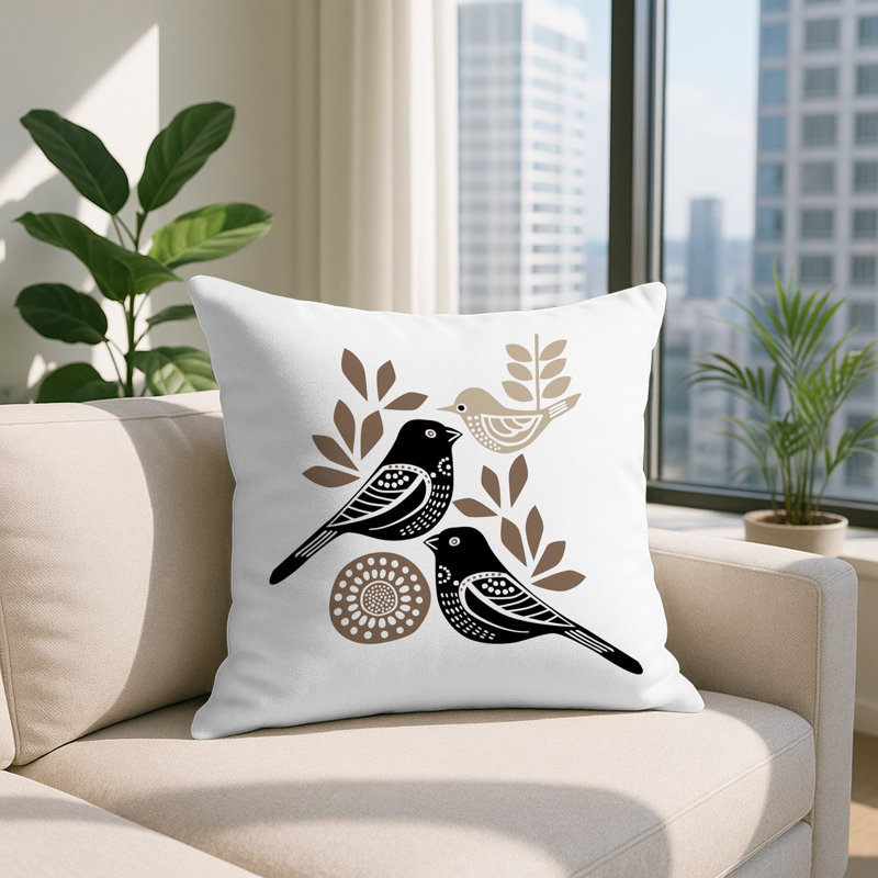 Oreiller carré réversible intérieur / extérieur Della Bird, Carré 15 po, Beige