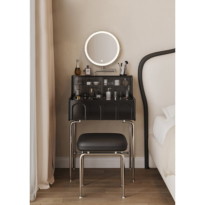 Mini-table de maquillage noire en bois massif