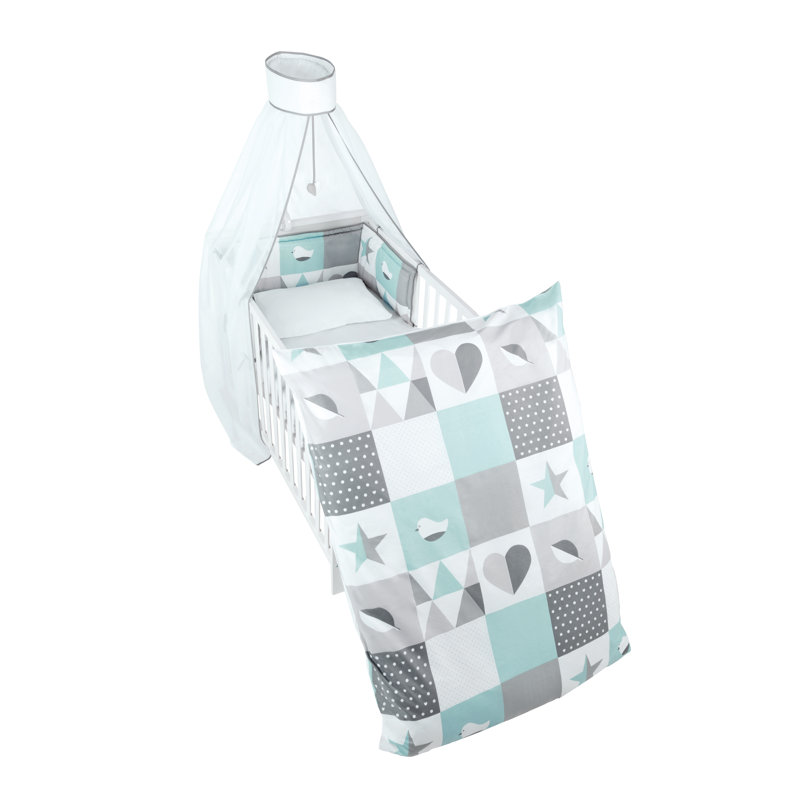 Happy Patch Cot Bedding Set, Mint Green