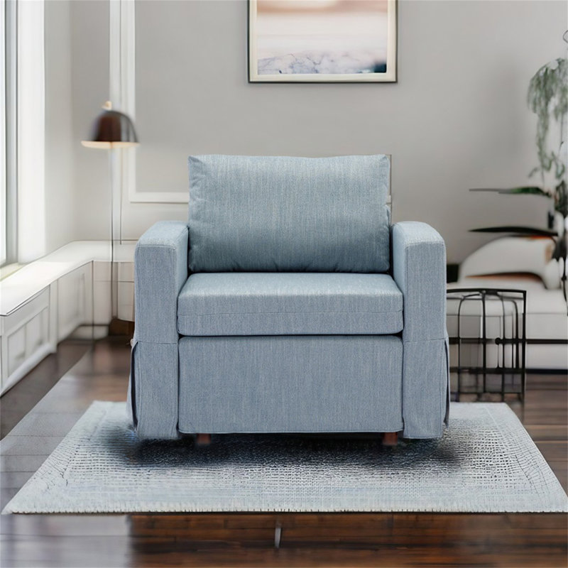 Fauteuil à coussin amovible et lavable, 100 % lin bleu clair