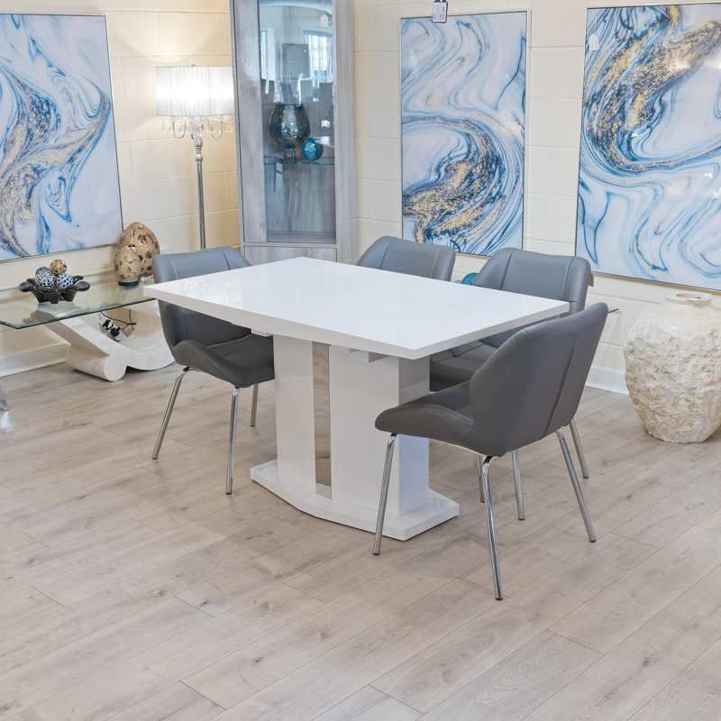 Hadid 4 -Person Butterfly Leaf Dining Set, White, Grey