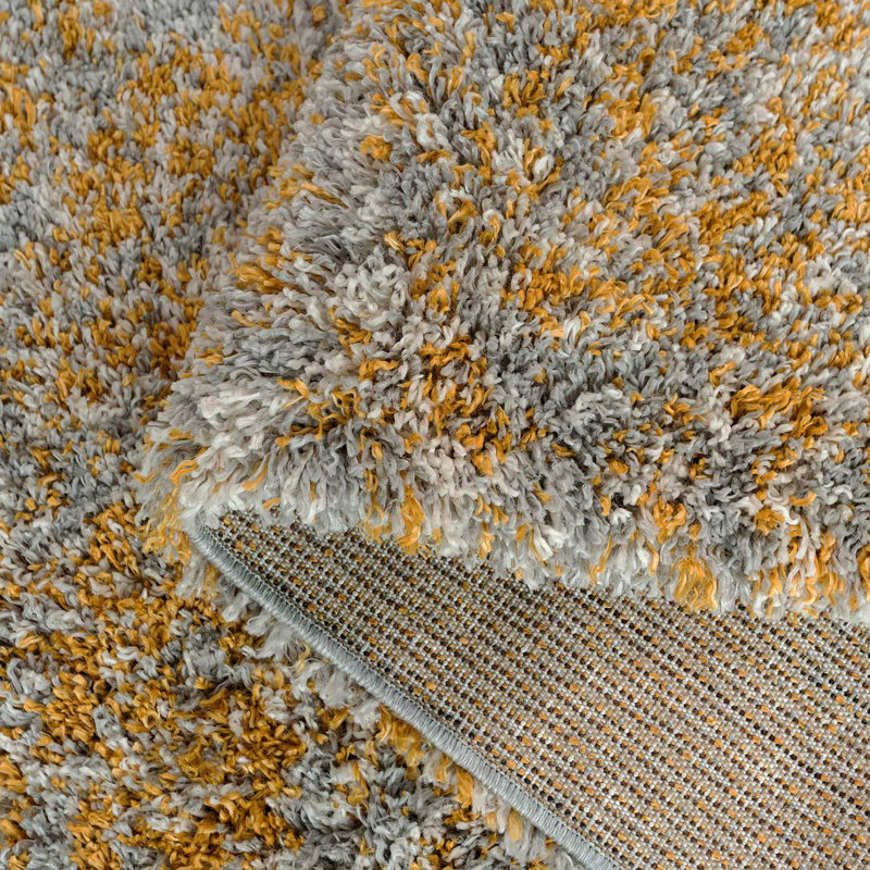 Geyer Shaggy Yellow/Grey Rug, Rectangle 80 x 150cm