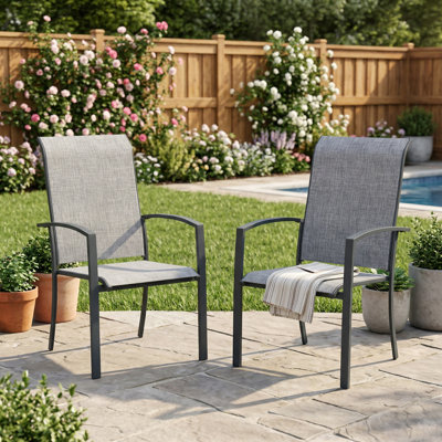 2-Piece Stackable PVC-coated polyester Outdoor Dining Chair Set