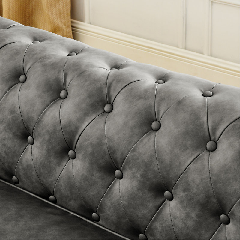 Canapé Chesterfield capitonné rembourré 3 places en polyuréthane avec accoudoirs cloutés