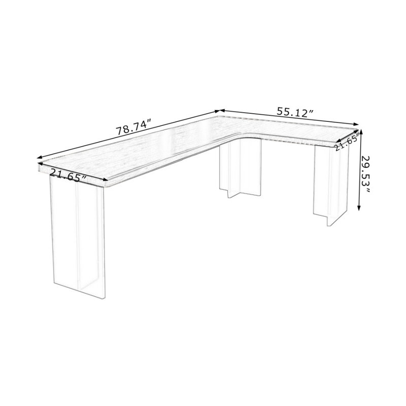 Bureau d'écriture brun noisette + bois massif rectangulaire transparent + acrylique, H 29,53 po x l 78,74 po x P 55,12 po