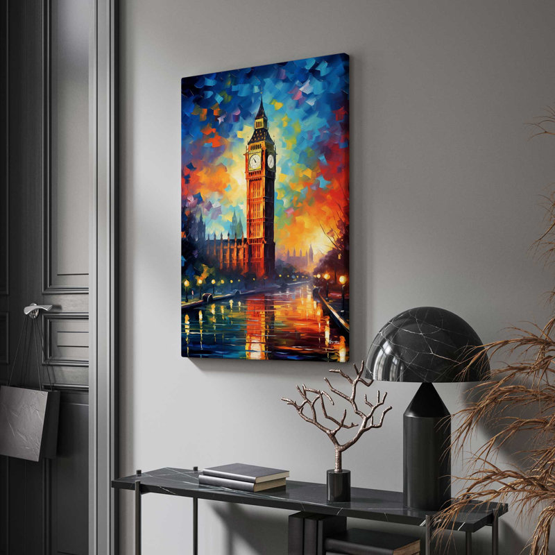 London, England at Twilight V2 - peinture sur toile tendue, H 30 po x l 18 po x P 1 po