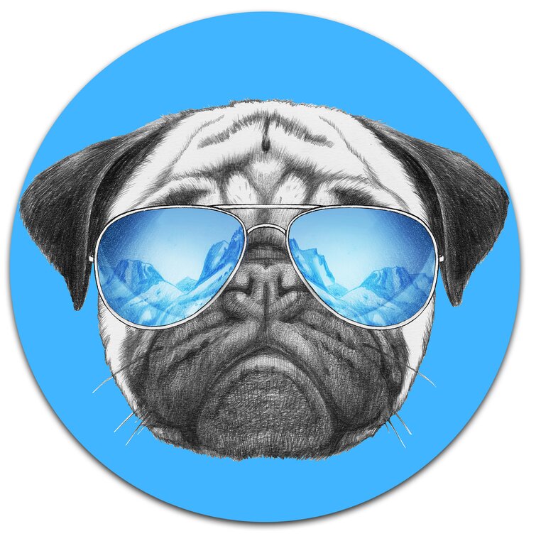 DesignArt Pug Dog With Mirror Sunglasses On Metal Print