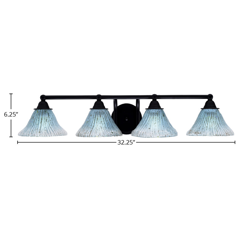 Paramount 4 Light Bath Bar Shown In Matte Black Finish With 7" Teal Crystal Glass