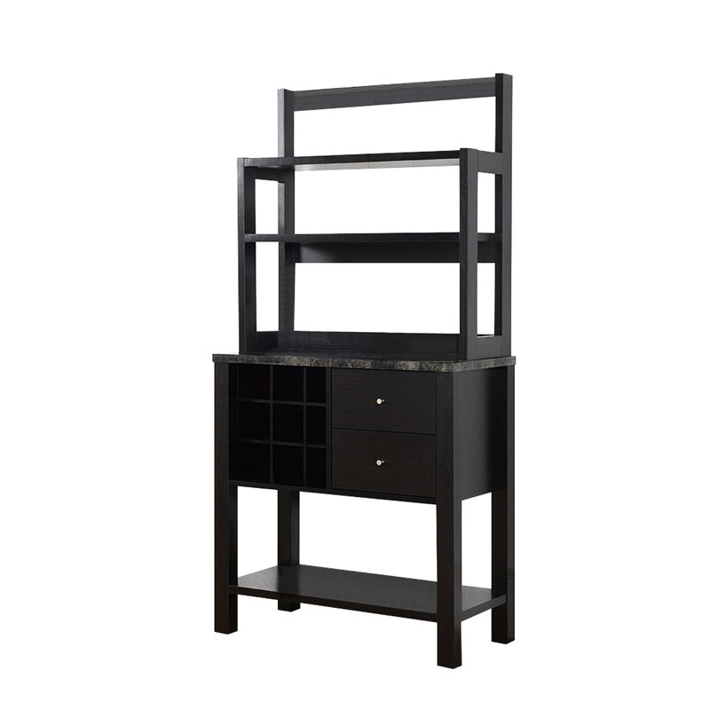 Armoire en marbre / bois avec trois tablettes, un compartiment à vin et deux tiroirs - cacao rouge