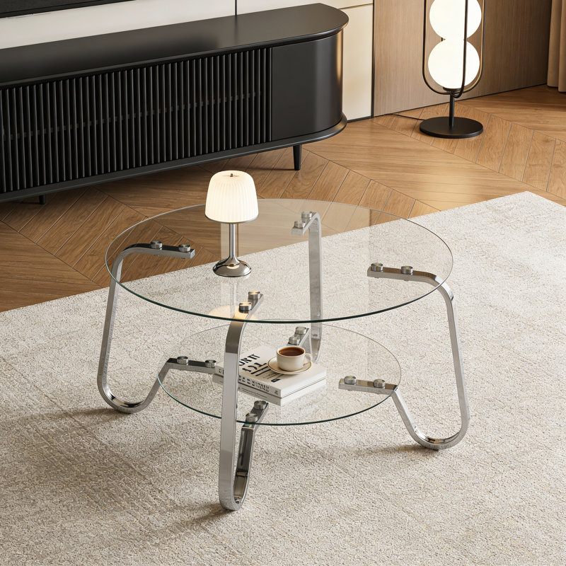 Table basse en verre trempé à double couche de style rétro minimaliste, ajoutant une touche d'élégance à votre salon